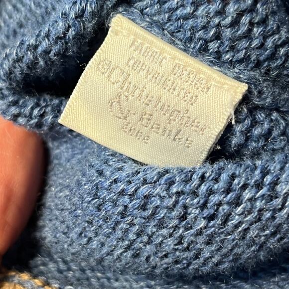 VTG Christopher & Banks Sweater Hand Embroidered Blue Holiday Moose Knit L - Picture 6 of 7